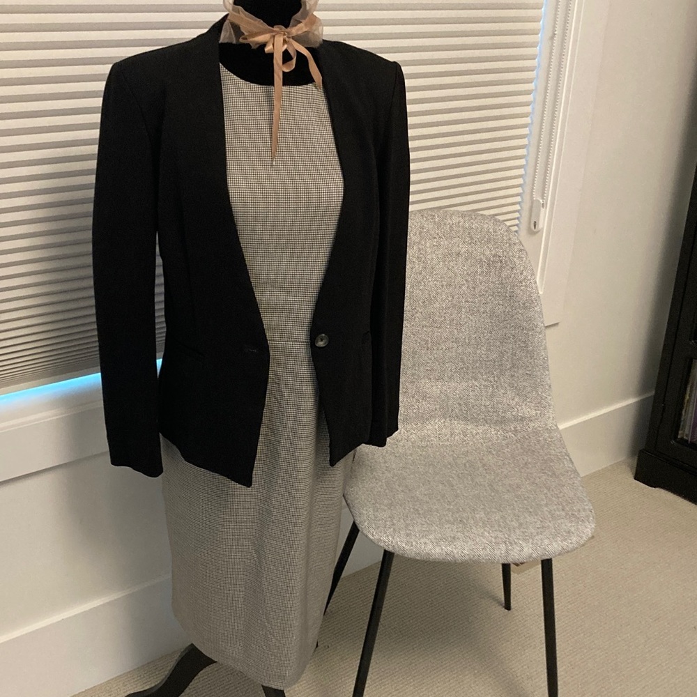 H&M Black & Tan Tailored Checked Midi Dress